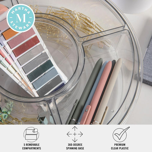 Martha Stewart Brody Divided Lazy Susan Organizer - 5 Removable Bins, 12 Inch, Clear Plastic Rotating Storage