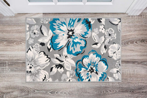 Rugshop Modern Floral Design Area Rug, 2' X 3' Blue - Non-Shedding for Living Room and Bedroom