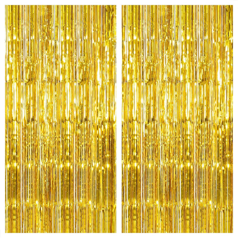 KatchOn XtraLarge Gold Fringe Curtain Backdrop, 8x3.2 Feet, Pack of 2 Gold Streamers for Party Decorations