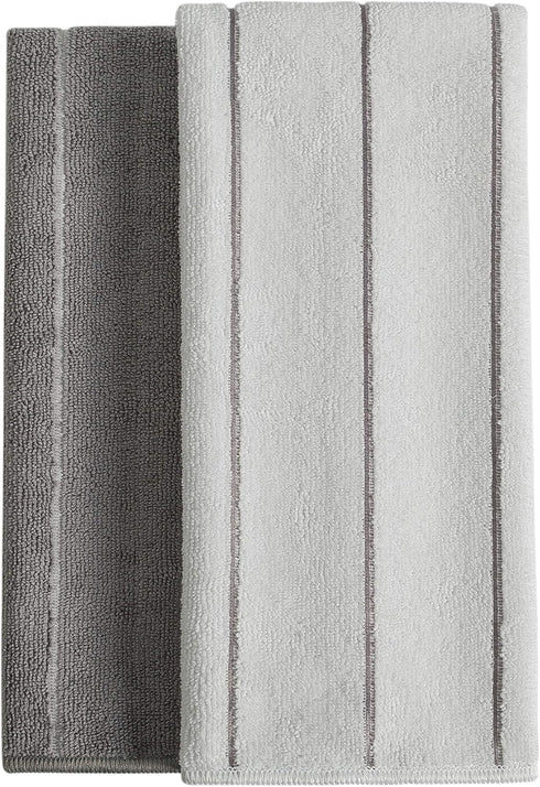 8 Pack 26 18 Inch Microfiber Kitchen Towels - Super Absorbent, Soft and Solid Color Dish Towels, (Stripe Designed Grey