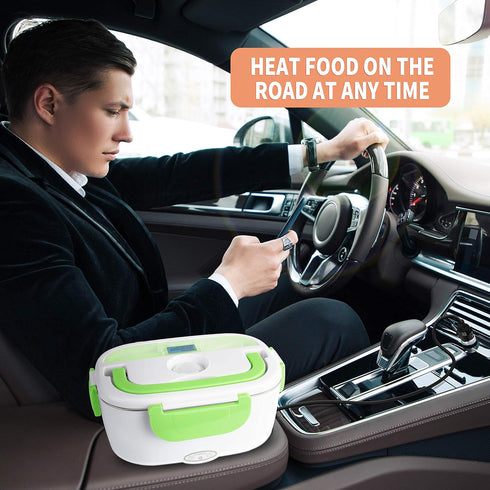 Electric Lunch Box Food Heater, 3 in 1 Portable Food Warmer, 1.5L for Car/Home with Fork Spoon and Bag