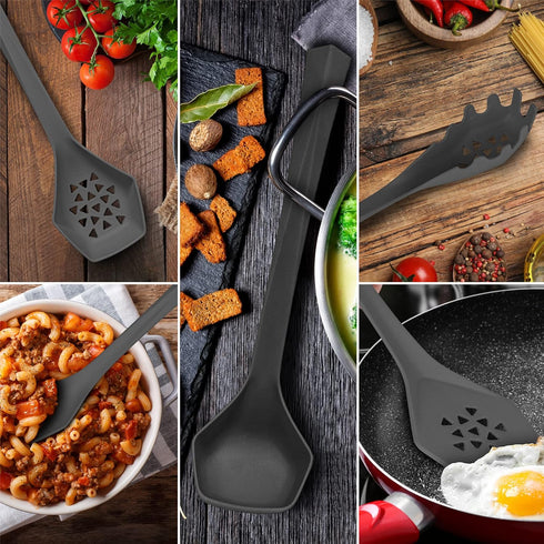DFACKTO Heavy Duty Kitchen Utensils Set, 6 pc Nonstick Nylon, High Heat Resistant for Cooking (Gray)
