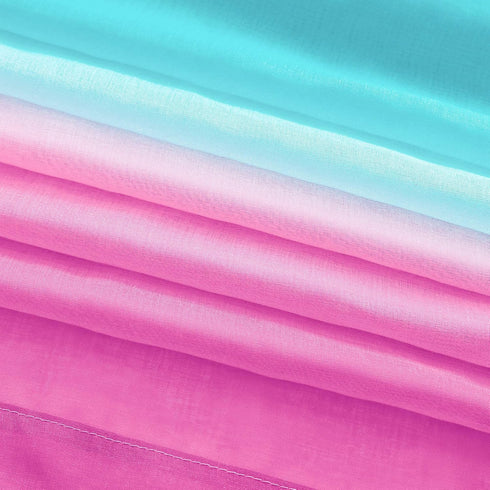 Pink and Green Mermaid Curtains Set of 1, Sheer Panel Gradient Ombre for Girls Room, 52 x 63 Inch