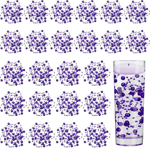 Tondiamo 24 Pcs Artificial Pearl String, Faux Pearls Beads for Floating Candle Party Garland Decoration, Dark Purple