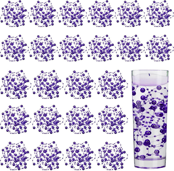 Tondiamo 24 Pcs Artificial Pearl String, Faux Pearls Beads for Floating Candle Party Garland Decoration, Dark Purple