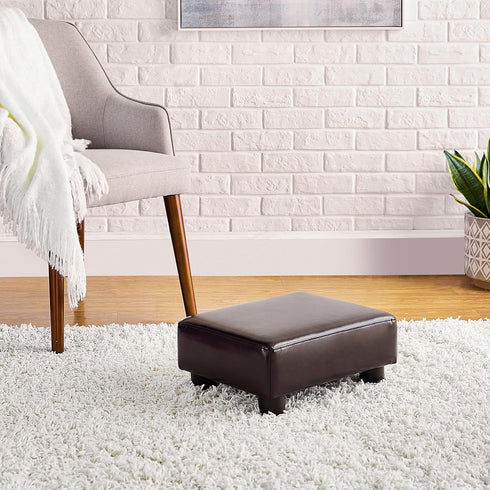 FIRST HILL FHW Small Ottoman Stool, PU Leather Modern Footrest Chair, Brown