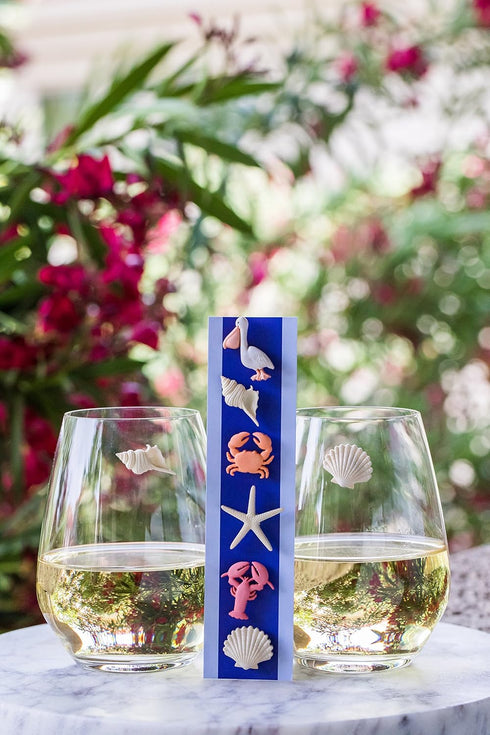 Beach Wine Charms Magnetic Glass Markers Set of 6 Tropical Summer Charms
