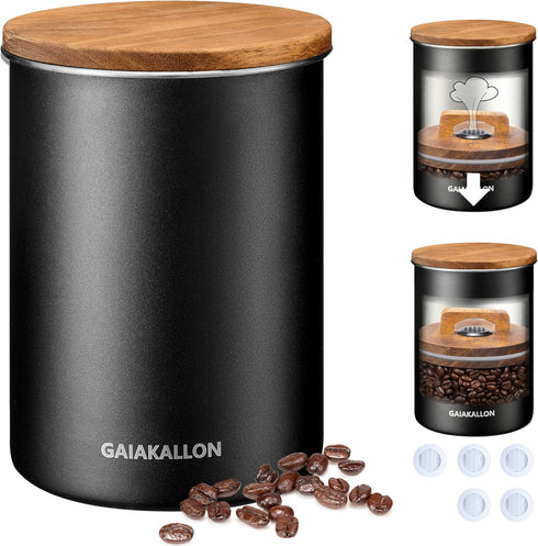 GAIAKALLON Vacuum Coffee Canister, Stainless Steel Airtight Canister for 16oz Coffee Beans, Coffee