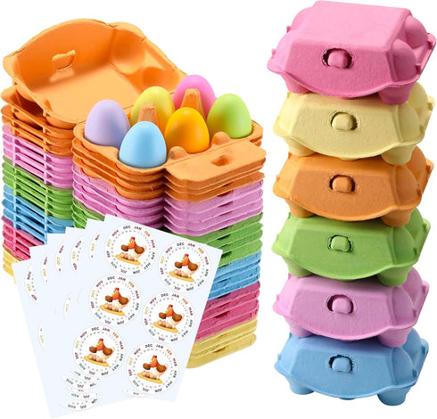 LayHyand Half Dozen Egg Cartons 24 Pack, Colorful Blank Natural Pulp Egg Holder