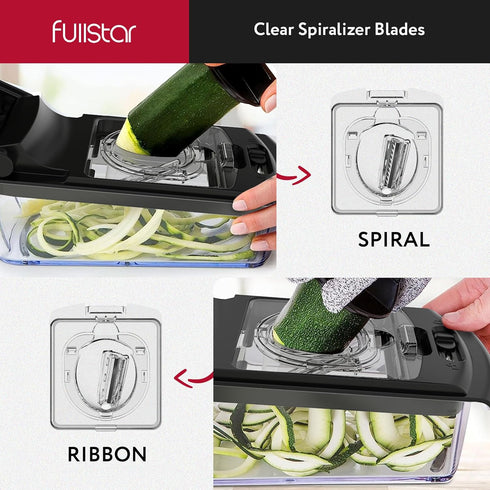 Fullstar Vegetable Chopper, Food Chopper, Onion Chopper, Vegetable Slicer & Spiralizer, 4 in 1 Kitchen Gadgets - Clear