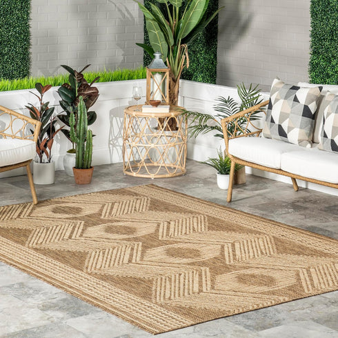 nuLOOM 2' x 3' Outdoor Tribal Geometric Area Rug, Light Brown, Stain Resistant, Weather Resistant, High Traffic