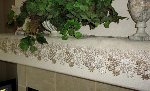Sophisticated Floral Lace Dresser Scarf | 65" Neutral Earth Tones or Mantel Scarf