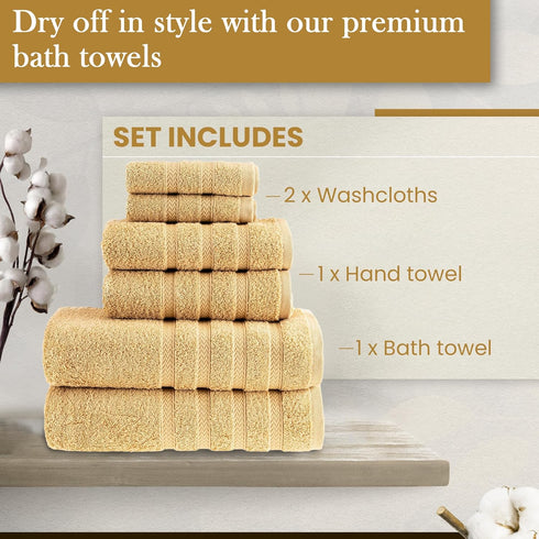 Set (6 650 100% 2 2 2 HALLEY Turkish Towels Pieces) GSM Highly Absorbent Super Soft Cotton - Bath Towels, Hand Towels