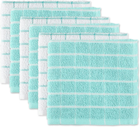 DII Aqua Basic Terry Collection Windowpane Dishcloth Set, 12x12, 6 Piece
