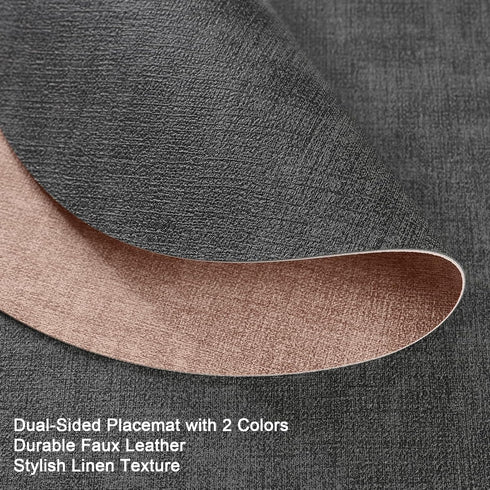 Set 4 Set 4) Myir JUN Round Placemats, Dual Sided Faux Leather Place Mats of Indoor/Outdoor Non-Slip Washable Table