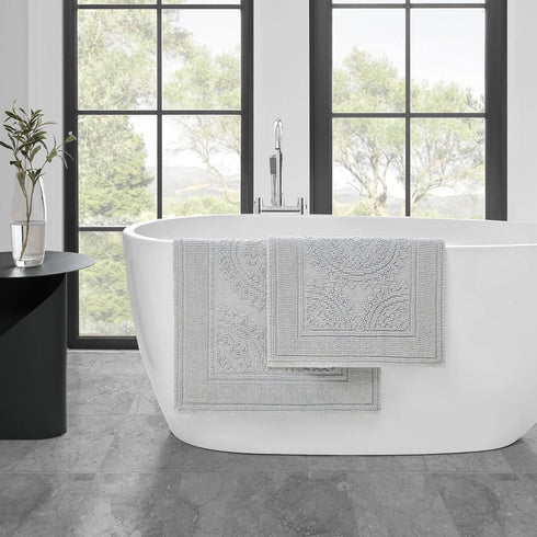 Jean Pierre New York Cotton StoneWash Medallion 2-Piece Bath Rug Set, Gray 17x24/20x32 in.
