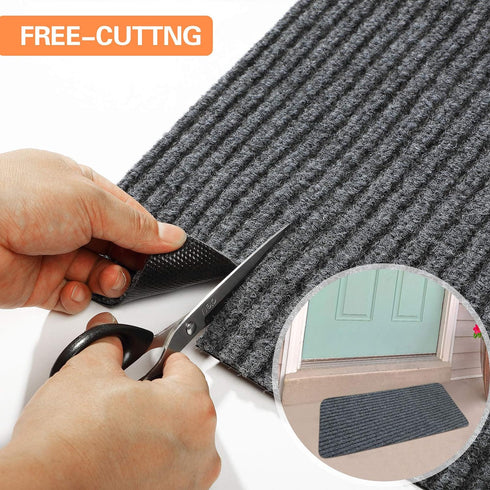 Nuanchu Large Semi-Finished Striped Door Mat, 24 x 35 Gray, Waterproof Entry Mat with Rubber Lining for Indoor and
