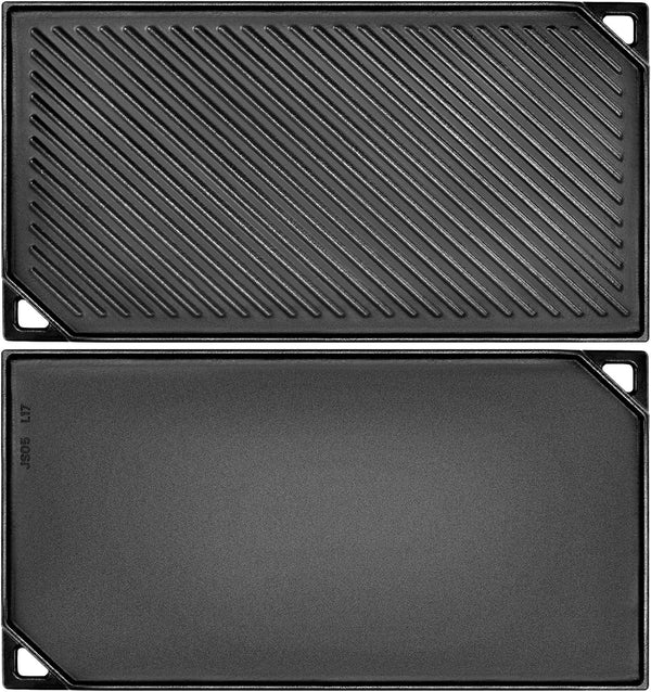 GGC Cast Iron Griddle, Reversible Flat Top Griddle for Gas Grills, Stove Tops, Outdoor Cooking, 16.5 x 9.5 Baking Plate