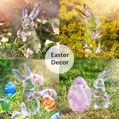 HDCRYSTALGIFTS 3.5 Inch Crystal Rabbit Bunny Figurine, Spring Easter Decorations, Glass Art Animal Paperweight