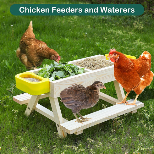 2 Boulphia Chicken Feeders and Waterers, Chicken Feeder No Waste Kit with Picnic Table and Water Feeder, Handmade