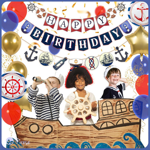 Pirese Nautical Birthday Banner, Nautical Birthday Decorations, Boat Party Decorations, Ocean Birthday Decorations |