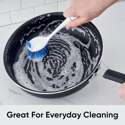 Dish Brush with Handle: Double Sided Vegetable Scrubber, Non Scratch Kitchen Brush for Cooking, Blue/Red, 2 Pack