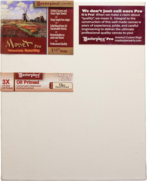 Masterpiece Artist Canvas 44109 Monet PRO, Vintage Oil Primed, 6" x 6", Linen 13.0oz, 1-1/2" Deep - 3X