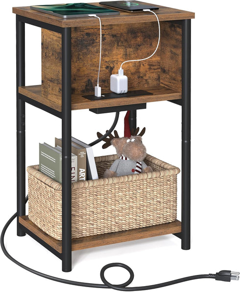 VASAGLE Side Table with Charging Station, 3-Tier End Table with USB Ports