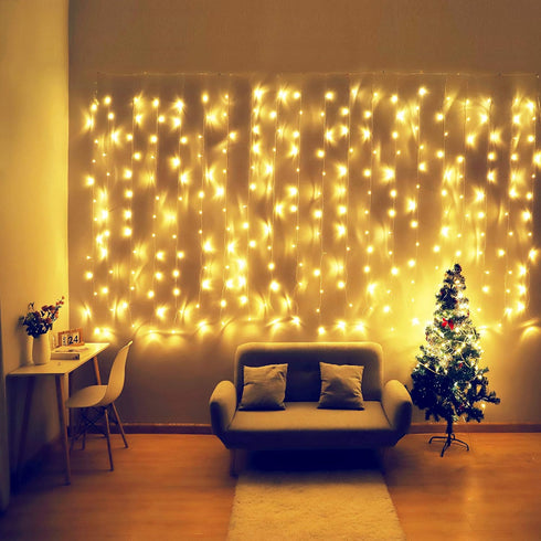 HEYFUNi Curtain Lights,13ftx6.5ft Safety Window Curtain Icicle String Lights 30V 8 Modes