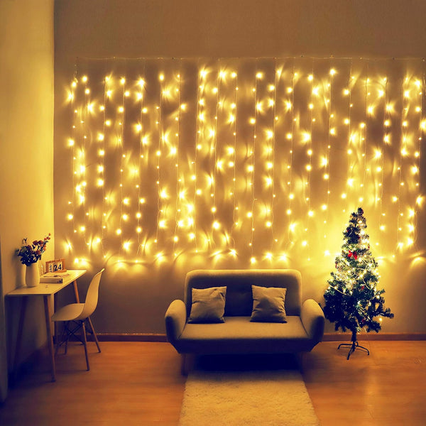 HEYFUNi Curtain Lights,13ftx6.5ft Safety Window Curtain Icicle String Lights 30V 8 Modes