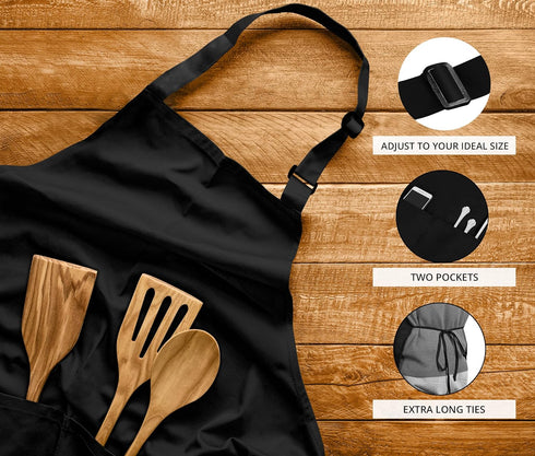 Utopia Kitchen 2 Pack Adjustable Bib Apron, Water and Oil Resistant, 2 Pockets for Cooking