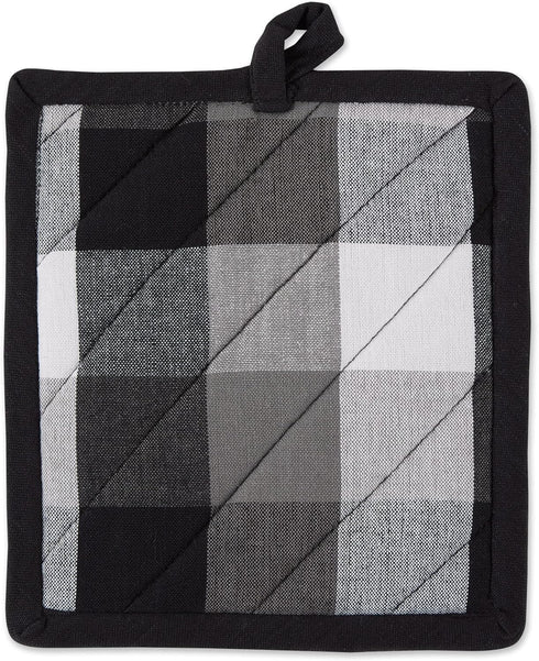 DII Tri-Color Check Collection Kitchen Potholder Set, 2 Piece Black
