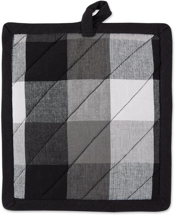 DII Tri-Color Check Collection Kitchen Potholder Set, 2 Piece Black