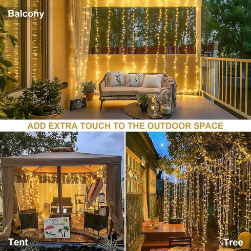 300 JMEXSUSS LED Remote Control Curtain Lights, Plug in Fairy Curtain Lights Outdoor, Window Wall Hanging String Lights