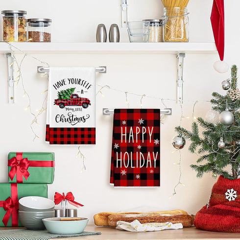 18 27 Inch Set 6 Christmas Kitchen Towels Dish Towels x Buffalo Plaid Kitchen Decor Winter Holiday Tea Towels Hand