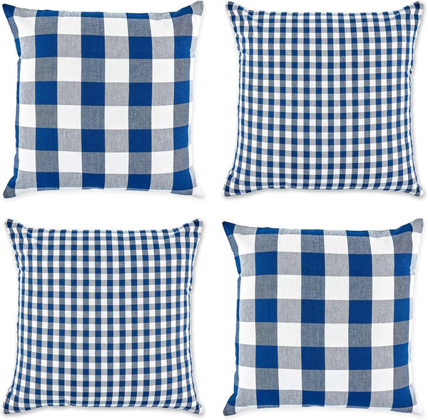 DII Decorative Square Throw Pillow Cover Collection, 18x18, Navy Gingham, 4 Piece