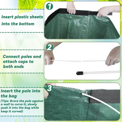 2 Pack 53-Gallon PHYEX Reusable Leaf Bags with Flat Bottom Design - Dustpan Style Garden Bags for Easy Yard Waste