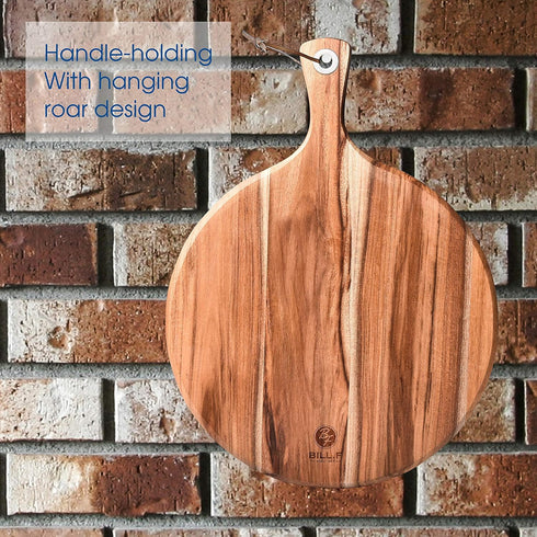 BILL.F Acacia Wood Pizza Peel, 10" Cutting Board, Cheese Paddle Board, 14x10x0.5 Inch