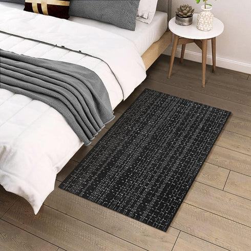 Boho Bathroom Rugs, 2' x 3' Hand Woven Cotton Entryway Rug | Reversible Washable Farmhouse Black Rug for Entrance
