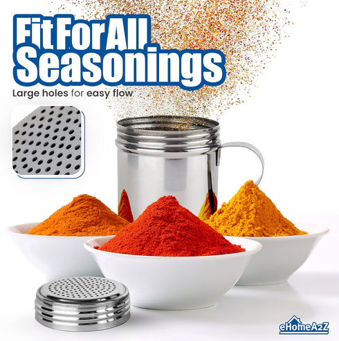EHOMEA2Z Stainless Steel Dredge Shaker, Ideal for Salt, Spice, Sugar, Flour, 2, 10 oz