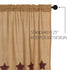 Burlap Natural with Burgundy Stars Primitive 16"x72" Valance, Stenciled Cotton Kitchen Window Curtains