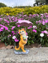 Yaoemei Cat Statue, Garden Kitty Cat Sculpture Holding Flower Pot with Umbrella, Outdoor Cat Home Decor for Yard Patio