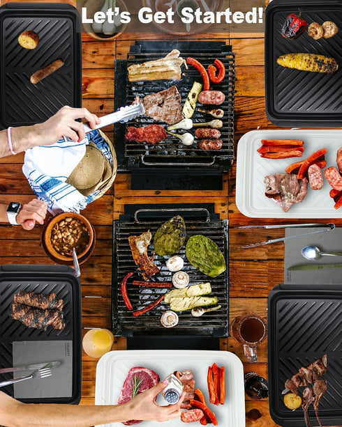 Grilling Prep and Serve Trays, Set of 2 BBQ Trays for Raw and Cooked Food, Black and White