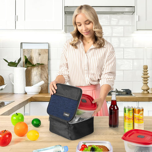 opux Insulated Lunch Bag for Kids, Leakproof Small Reusable Compact Soft Mini Cooler Bag (Navy)
