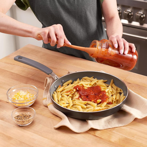 Tovolo Apricot Flex-Core All-Silicone Long-Handled Jar Scraper Spatula, Angled Turner Head, Kitchen Tool With Flat Back & Curved Front for Scooping & Scraping by Tovolo