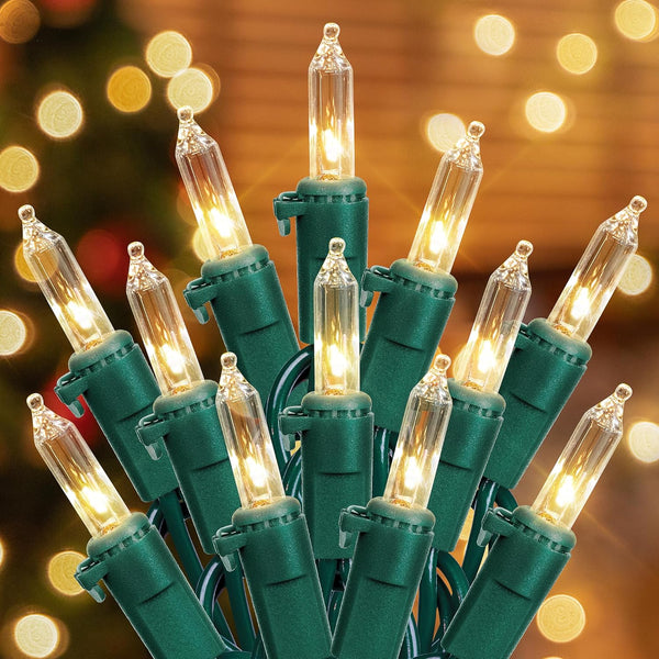 Hopolon 2-Pack 13ft 50-Count Warm White & Clear Green Christmas Lights, Connectable 120V UL Incandescent Mini Lights