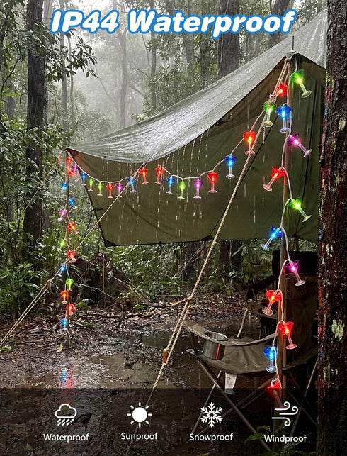 8.5Ft 10 Summer Cocktail Glass String Lights, Tropical Beach Themed Wine Glass String Lights with LED Cup Lights, Plug