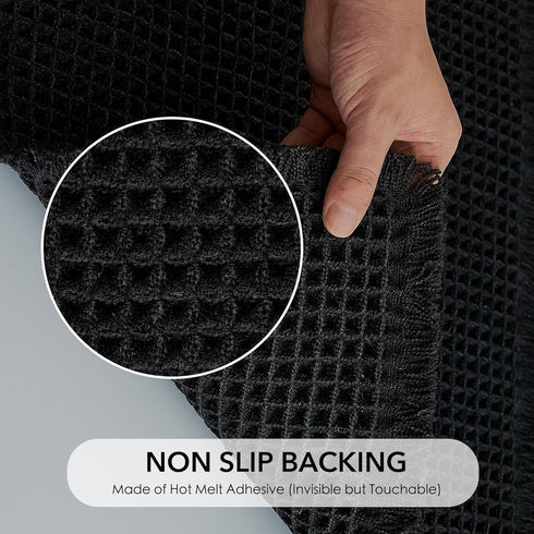 KGORGE Black Waffle Bath Mat, 17" X 24" Non Slip Ultra Soft Rug for Bathroom Decor, Boho Super Absorbent with Tassels