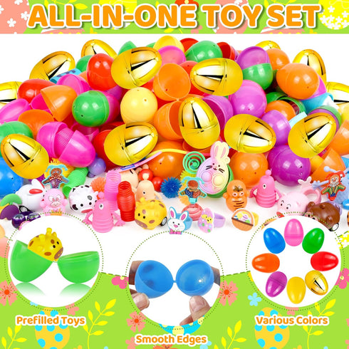 Lavwix 330 Set, 110 220 Pcs Prefilled Easter Eggs Plastic Eggs Filled with Mini Toys and Stickers for Easter Egg Hunt