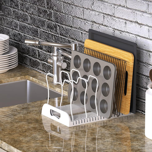 Simple Houseware 7 Compartments Adjustable Pan Organizer, White by Simple Houseware